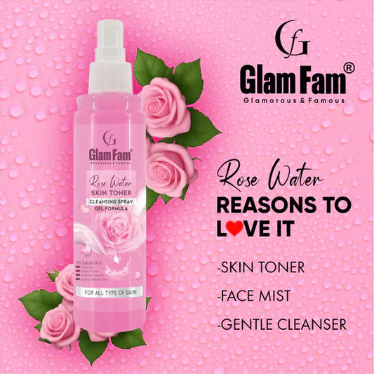 Glam Fam Rose Water Skin Toner, Cleansing Spray Gel Formula, For All Skin Types Set of 2