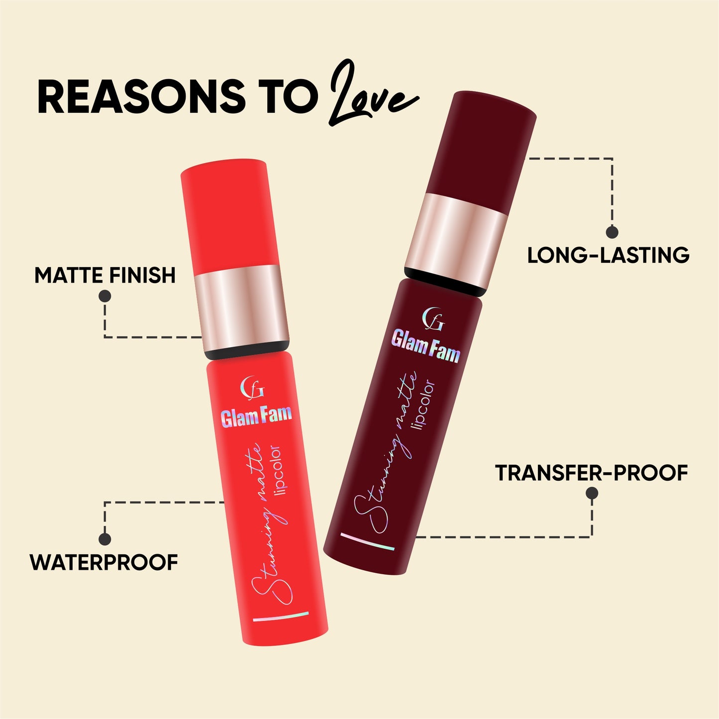 Glam Fam Stunning Matte Lip color, 5 ml (Deep Maroon)