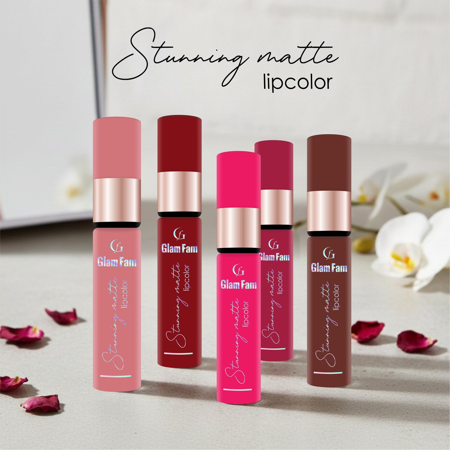 Glam Fam Stunning Matte Lip color, 5 ml (Deep Maroon)