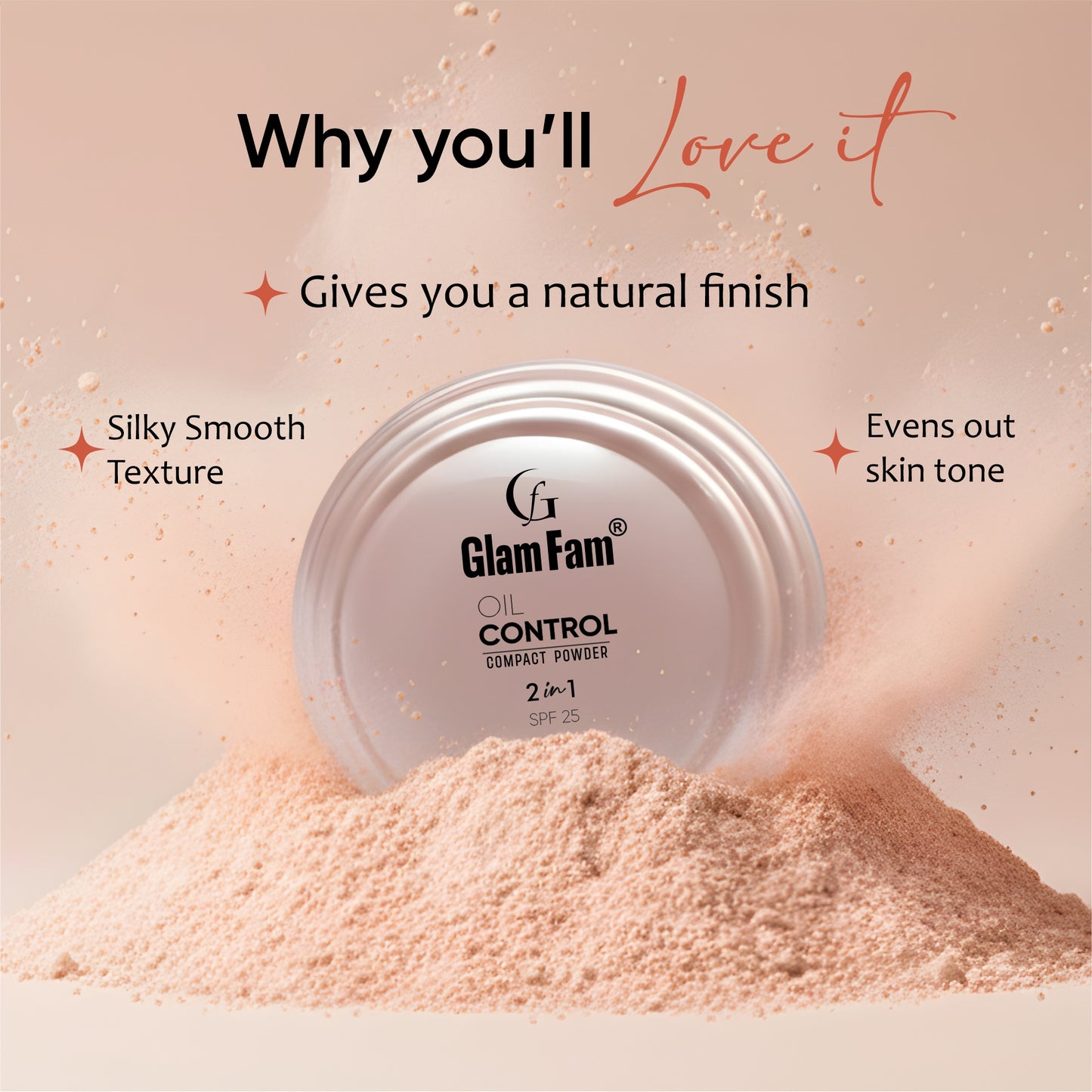 GLAMFAM OIL CONTROL 2-IN-1 COMPACT POWDER (Ivory)