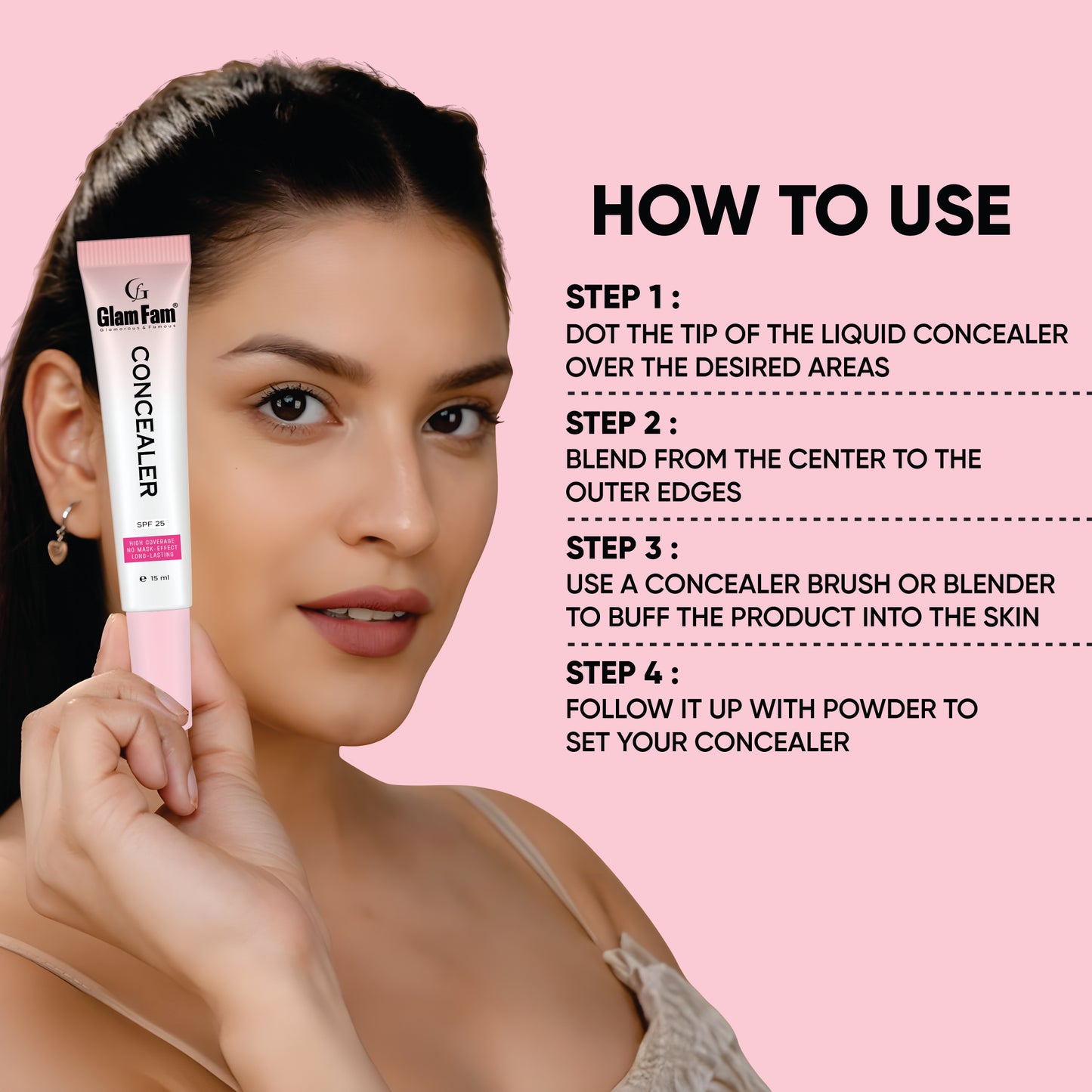 Glam Fam Concealer, SPF 25, High Coverage, No Mask Effect, Long-Lasting, 15 ml (Warm Sand, 15 ml)