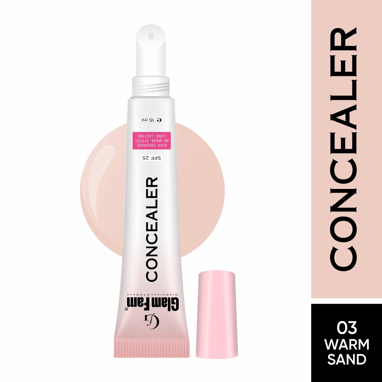 Glam Fam Concealer, SPF 25, High Coverage, No Mask Effect, Long-Lasting, 15 ml (Warm Sand, 15 ml)