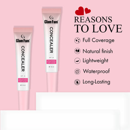 Glam Fam Concealer, SPF 25, High Coverage, No Mask Effect, Long-Lasting, 15 ml (Warm Sand, 15 ml)